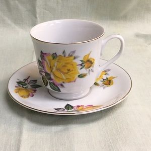 Vintage Yellow Roses Tea cup and Saucer Japan